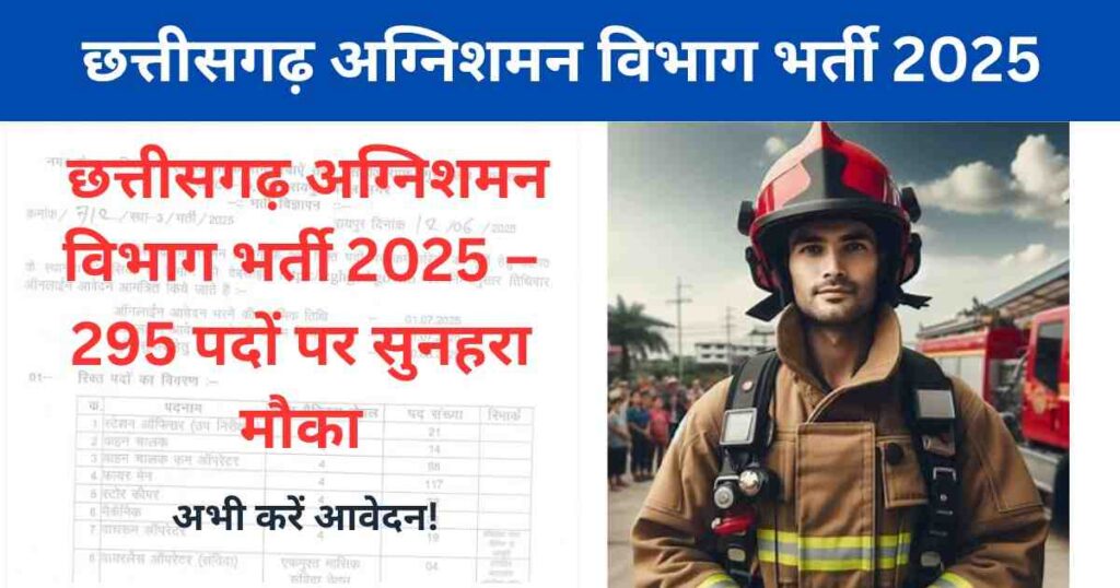 CG Fireman Bharti 2025 – छत्तीसगढ़ अग्निशमन विभाग भर्ती 2025 – 295 पदों पर सुनहरा मौका